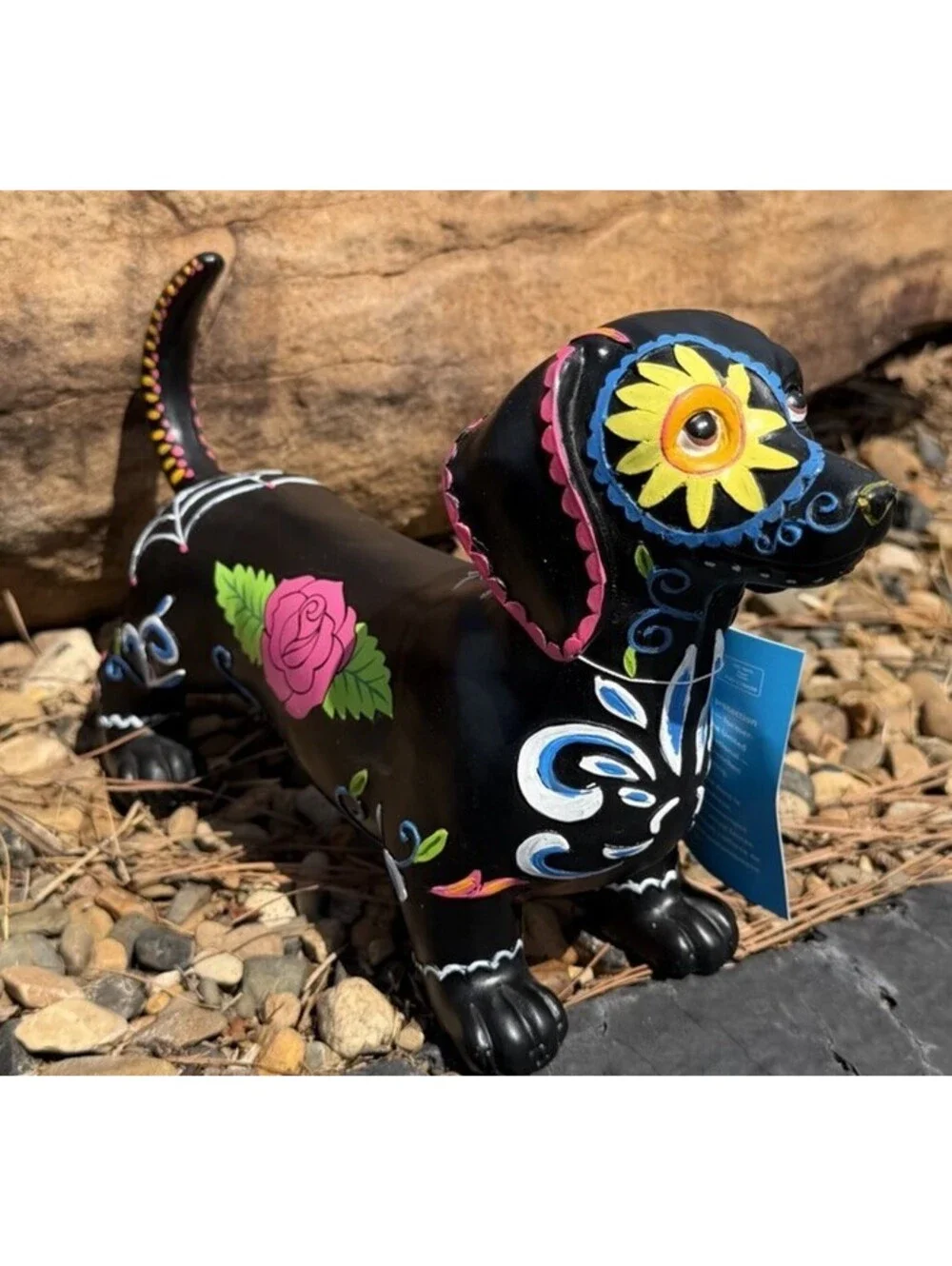 Day of the Dead Dachshund Figurine Black Sugar Skull Doxie Halloween Decor